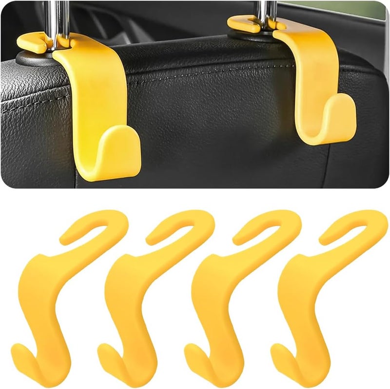Hanemia 4PCS Car Back Seat Headrest Hooks, Rear Car Seat Storage Headrest Hanger Holder Hooks Organizer, Universal Auto Interior Accessories for Bag Purse Handbag Cloth Coats Grocery (Yellow) - Image 1
